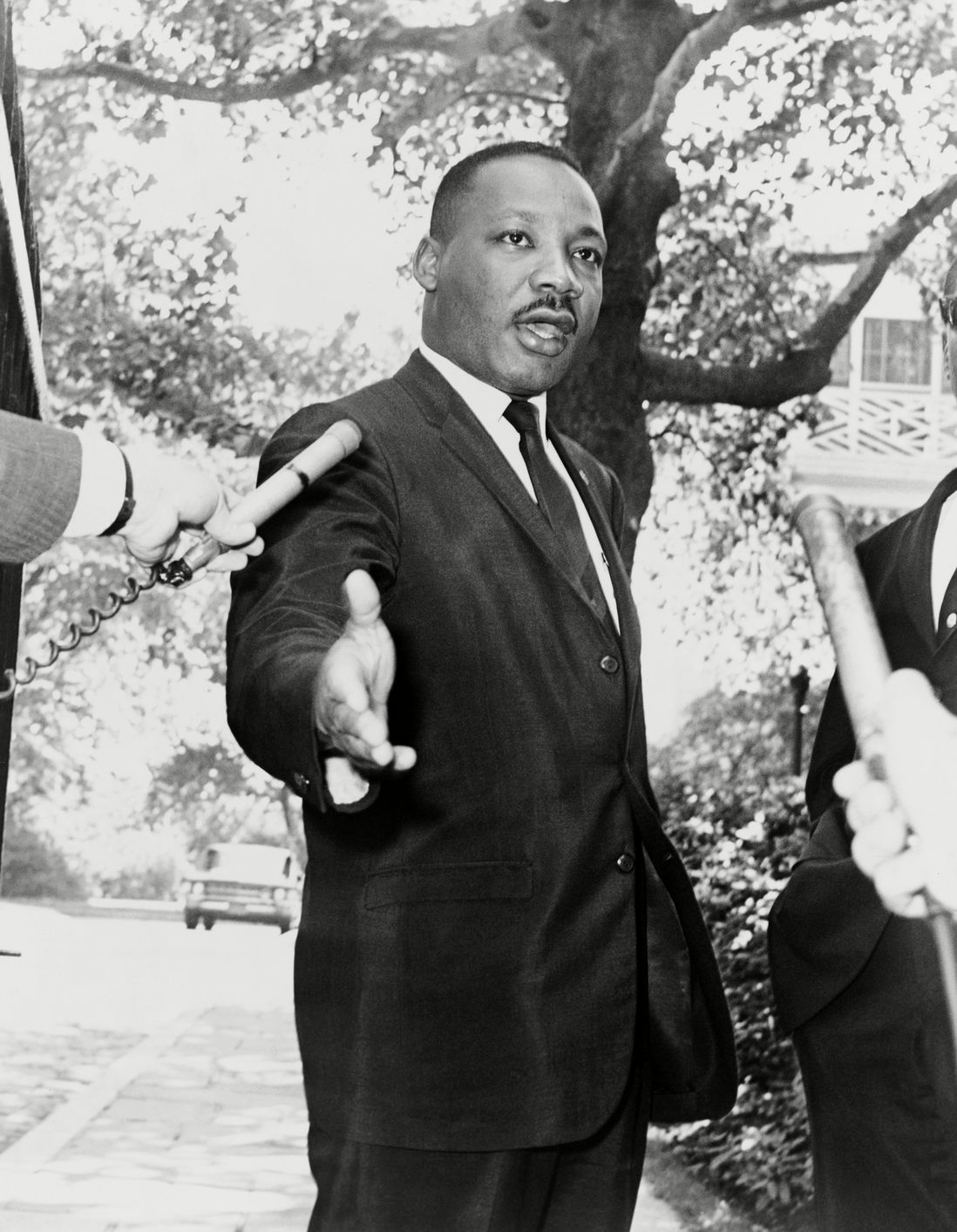 Martin Luther King, Jr. at Gracie Mansion, the official residence of Mayor Robert Wagner, after 15-year-old James Powell was fatally shot by an NYPD officer. July 1964.